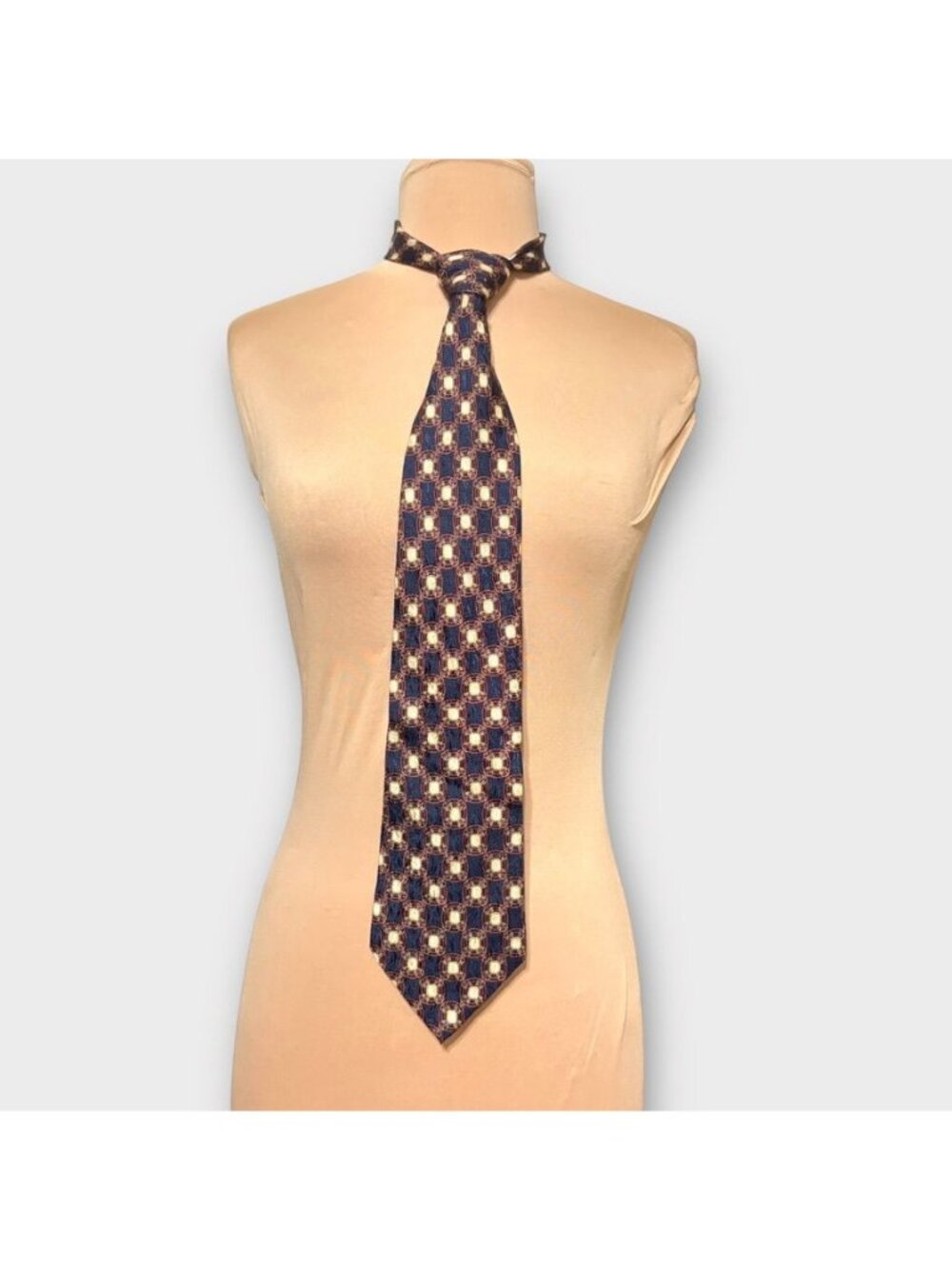 Vintage Valentino Tie Navy Blue Red Silk Classic Preppy Luxury Necktie EUC